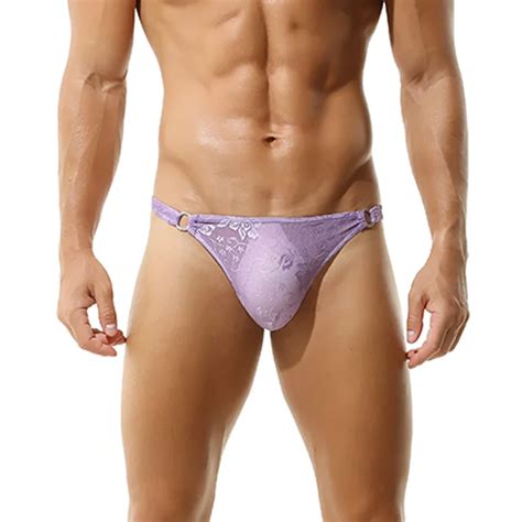 Men Lace Underwear Bikini Sexy Open Range Perspective Thong Soft Comfortable Jacquard Leather