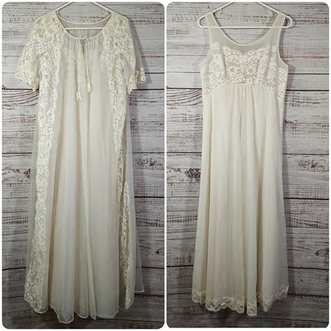 Vintage Lingerie Set Vintage Chiffon Nightgown 1960s 60s Peignoir Set Vintage Long