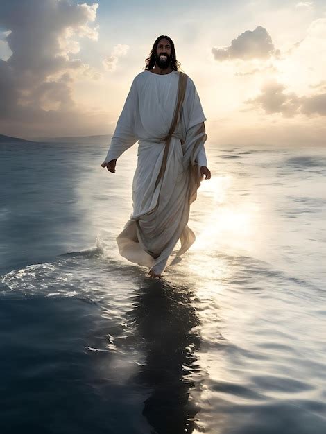 Premium Ai Image Jesus Christ Walking On Water On The Sea Of Galilee