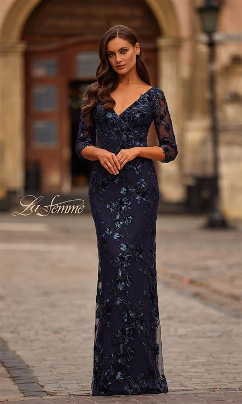 Navy Blue Sequin-Lace Formal Dress: La Femme 31836Navy / 12 in 2025