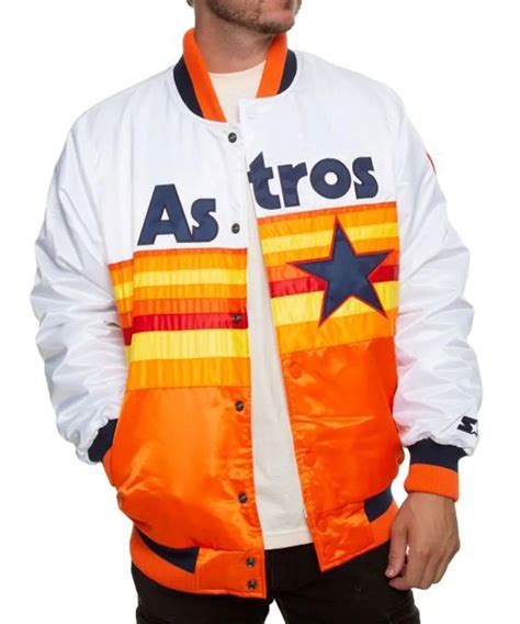 White And Orange Houston Astros Satin Jacket