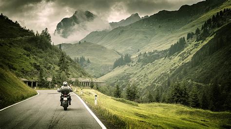 HD wallpaper: black motorcycle, road, grass, landscape, mountains, nature, markup | Wallpaper Flare