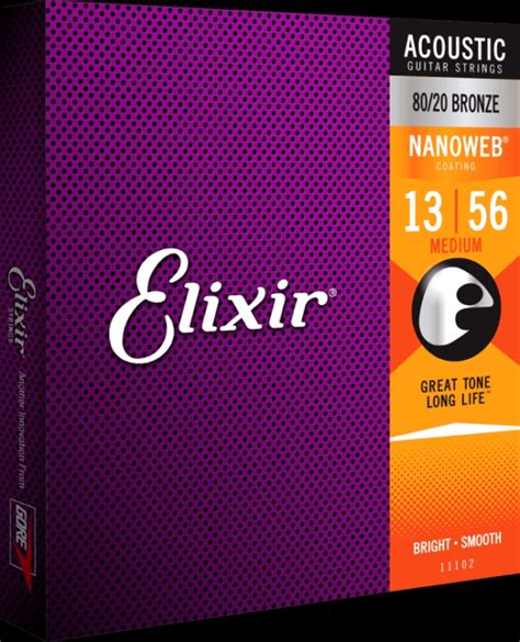 Gitarrsträngar Elixir - Nanoweb Medium 13-56 Bronze 80/20 (strängset ...