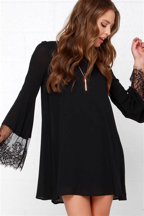 Darling Black Dress Shift Dress Lace Dress Long Sleeve Dress