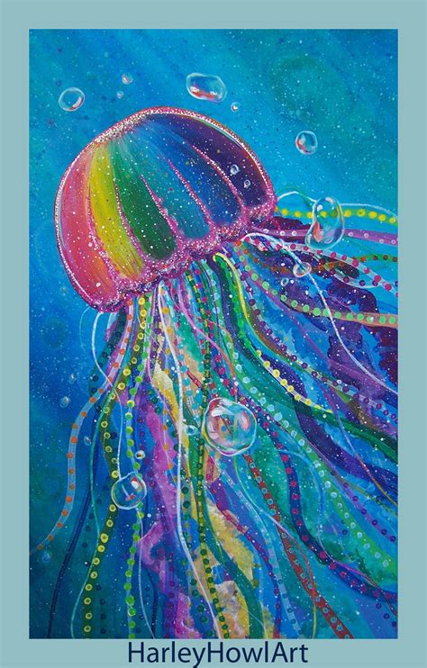 Jellyfish Original Fantasy Art Colourful Painting By Harley Howl Art