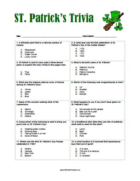 St Patricks Day Trivia Questions Printable Printable Questions And