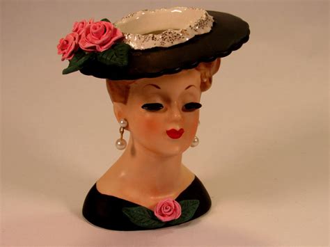 Napco Vintage Lady Head Vase With Pearl Earrings With Hand Etsy