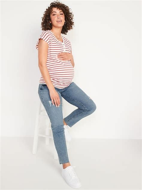 Maternity Front Low Panel O G Straight Ripped Cut Off Jeans Old Navy