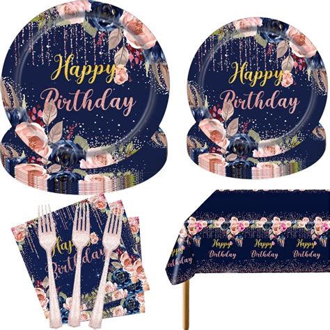 Amazon Navy Blue And Rose Gold Birthday Birthday Decorations Happy