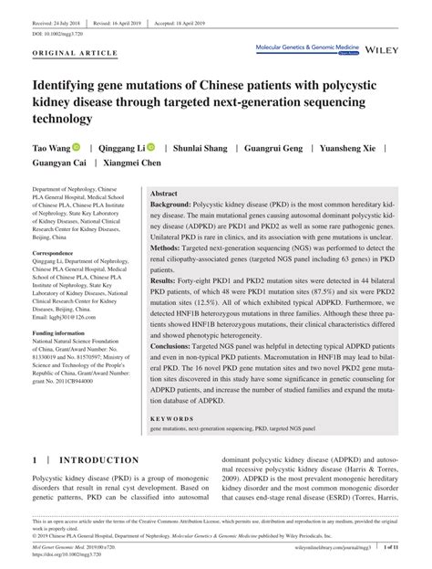 Pdf Identifying Gene Mutations Of Chinese Patients With Polycystic