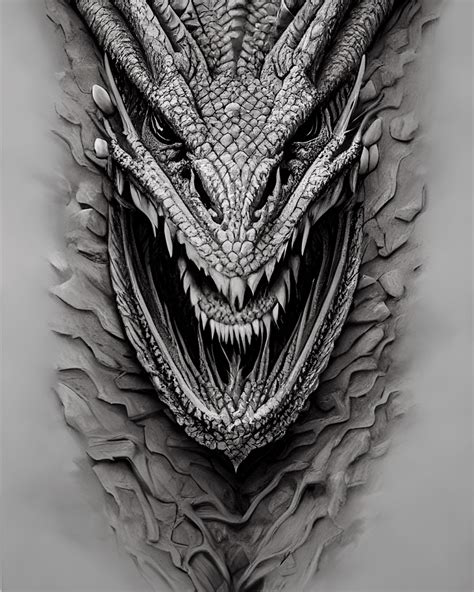 Dragon Grayscale Hyperrealistic Painting · Creative Fabrica