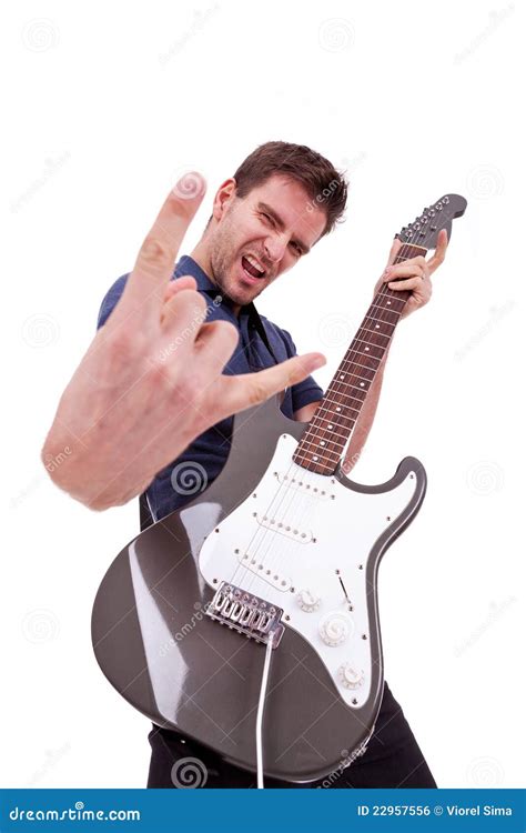 Rockstar Holding An Electric Guitar Stock Photo Image Of Aggression