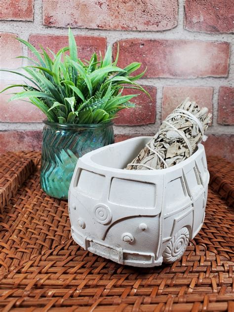 Vw Bus Planter Hippie Bus Surfer Bus Cement Planter Pot For Succulents Cactus Catch All