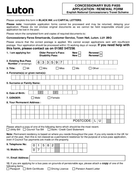 Fillable Online Concessionary Bus Pass Application Renewal Form Fax