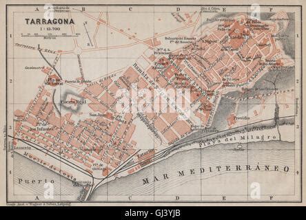 TARRAGONA Mapa de ciudad Vintage plan España 1930 Fotografía de