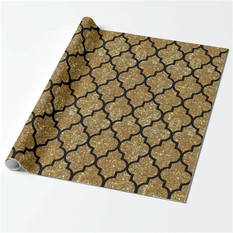 Gold Glitter Moroccan Quatrefoil Pattern Wrapping Paper Zazzle