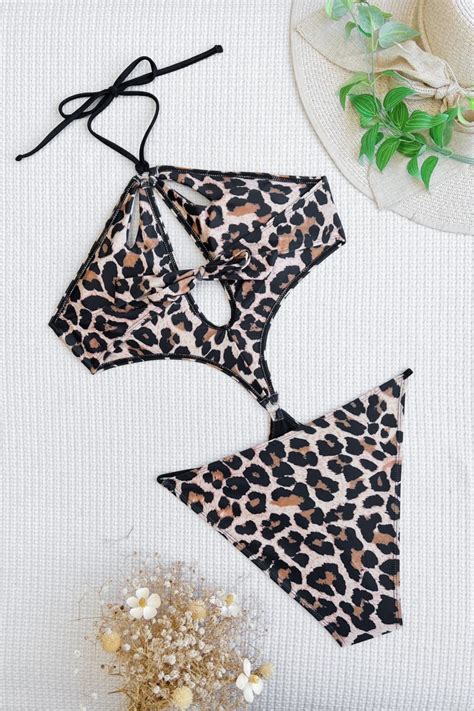 Wholesale Leopard Print Sexy Print Leopard Bandage Hollowed Out Backless Swimwears With