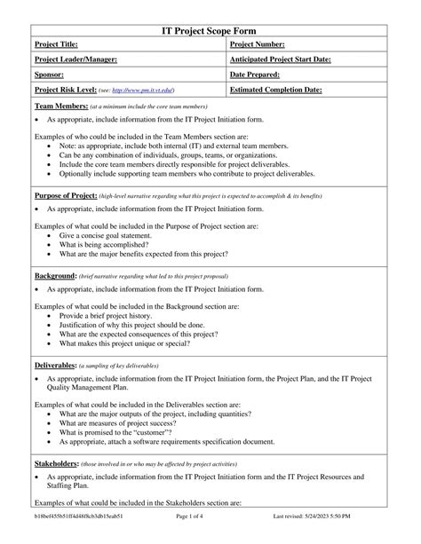 Free Printable Project Scope Templates [Word, Excel, PDF] Example