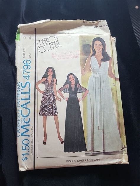 Vintage 1970s McCalls Sewing Pattern 4796 Marlo S Corner Dress Cape