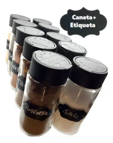 Kit Potes Tempero Vidro Tampa Dosadora Caneta Etiqueta