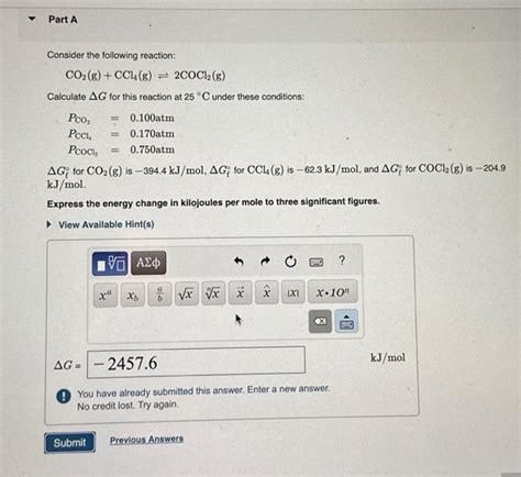 Solved Consider The Following Reaction Co2 Gccl4