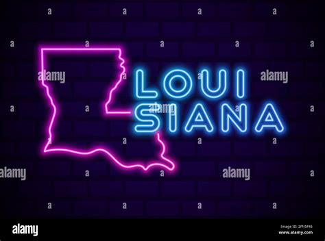 Louisiana US State Glowing Neon Lamp Sign Realistic Vector Illustration