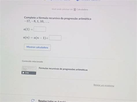 Complete A Fórmula Recursiva Da Progressão Aritmética - Complete a fórmula recursiva da progressão
