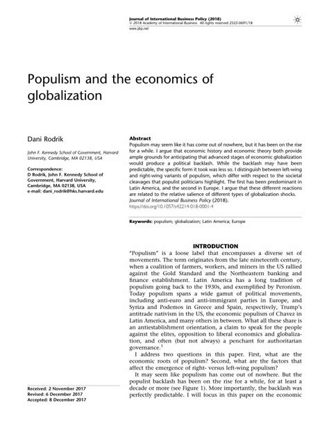 Pdf Populism And The Economics Of Globalization Dani Rodrik