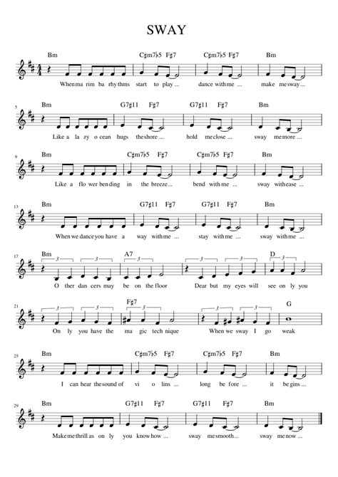 Sway Sheet Music For Piano Solo Easy Musescore