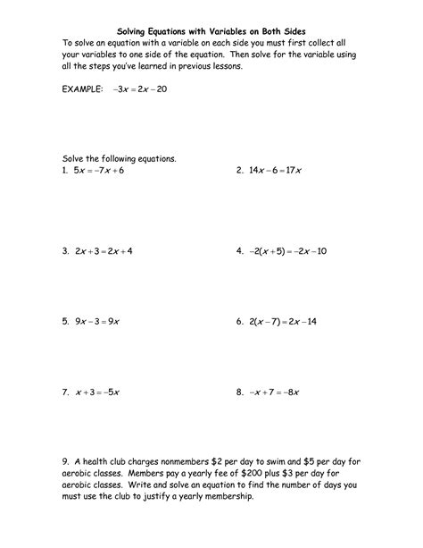 Multi Step Equations Variables On One Side Worksheets