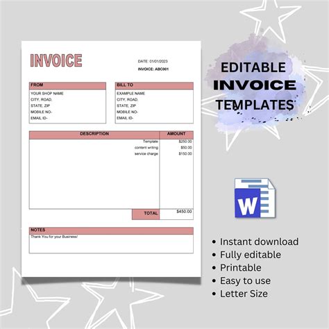 Microsoft Word Invoice Template Printable Invoice Template Google Docs ...