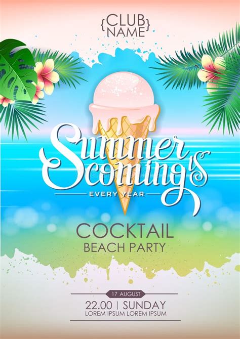 Cocktail Sex On The Beach Party Disco Flyer Stock Vector Illustration Of Lemon Speakers