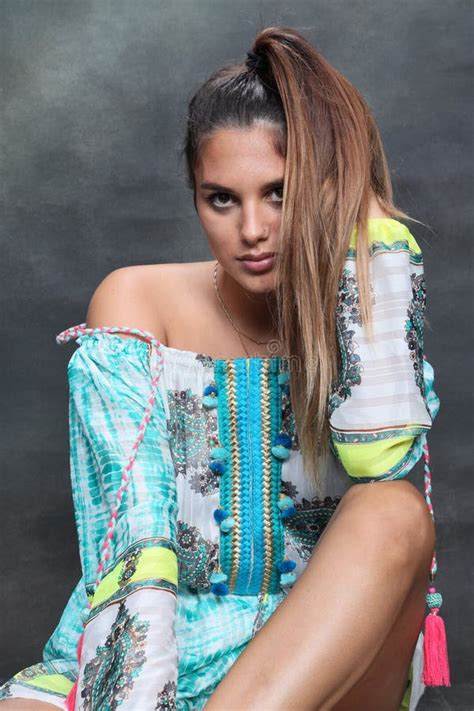 Beautiful Brunette Female Model Posing In Studio On Isolated Background Style Trends Fashion