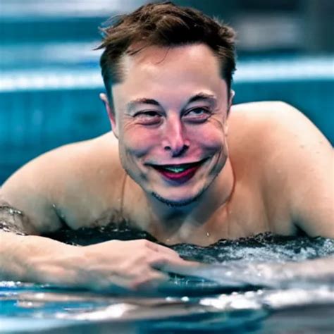 Photography Of Elon Musk Swimming In A Pool Full Of Stable Diffusion