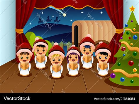 Kids Singing Christmas Carols Royalty Free Vector Image