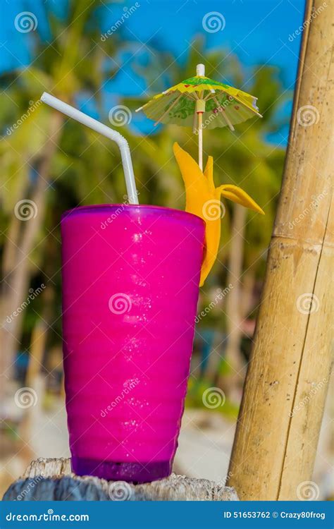 Tropical Shake, Refreshment Drink in Glass on Tropical Stock Photo ...