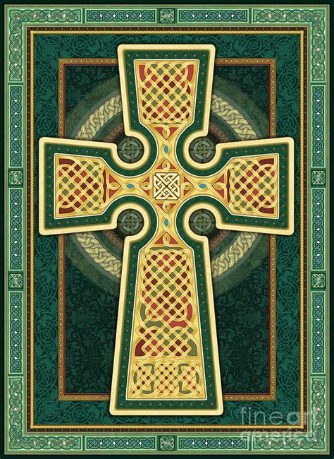 Stylized Celtic Cross In Green Digital Art By Randy Wollenmann Pixels