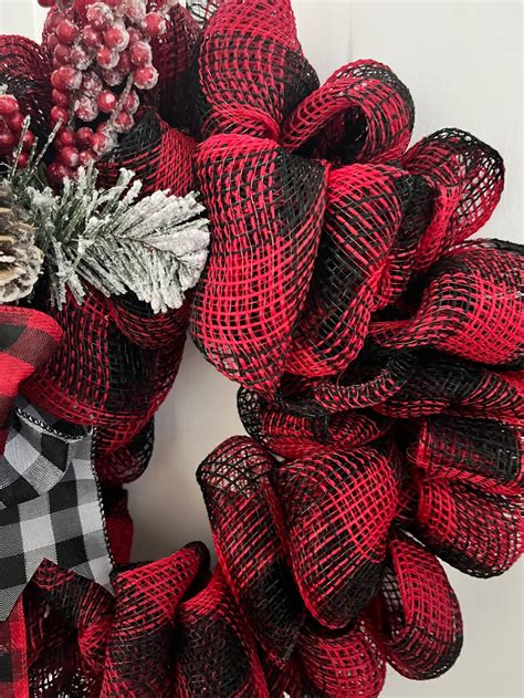 Red And Black Buffalo Plaid Winter Wreath Etsy