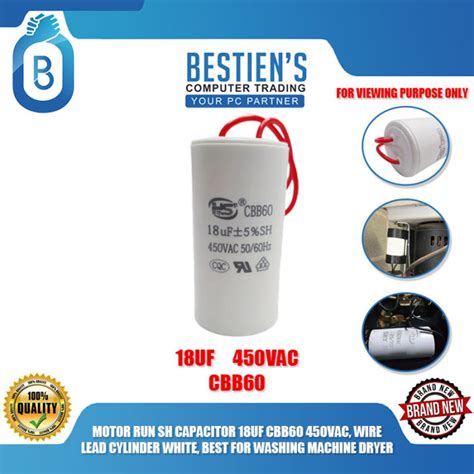 MOTOR RUN SH CAPACITOR 18UF CBB60 450VAC WIRE LEAD CYLINDER WHITE