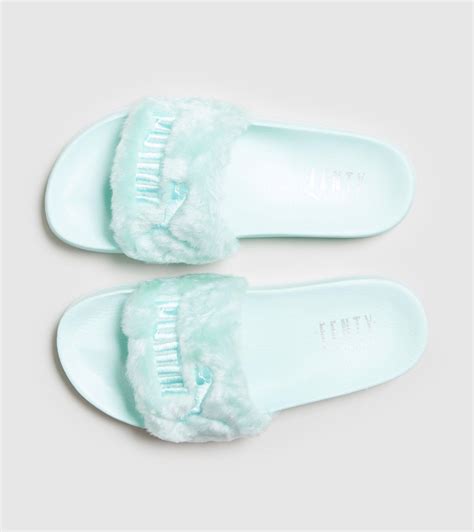 PUMA Fenty Fur Slides Women's in Blue - Lyst