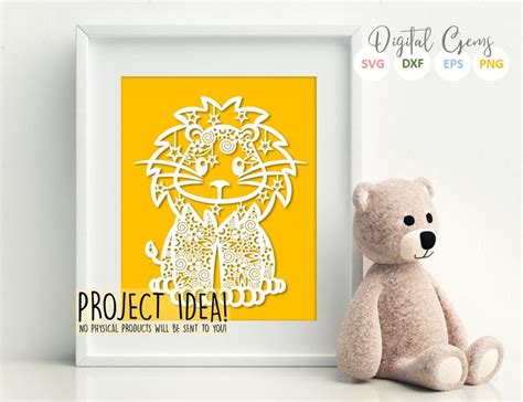 Lion Zentangle Paper Cut Design Svg Dxf Eps Files And Etsy