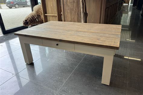 Basik S120 WW Teak Rechthoekige Witte Salontafel Met Teak