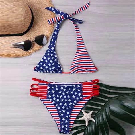 Fashion Women American Print Flag Bra Sets Underwear Waterproof