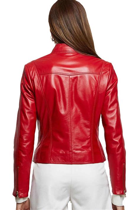 Aubrey Women S 100 Real Red Leather Biker Buttery Jacket