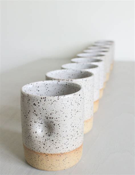 Speckled Ceramic Cup With Thumb Hold Clay Pottery Dimpled Tumbler