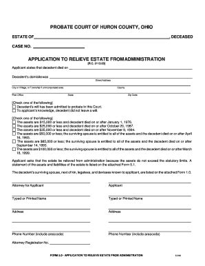 Fillable Online Probate Court Of Huron County Ohio Application To