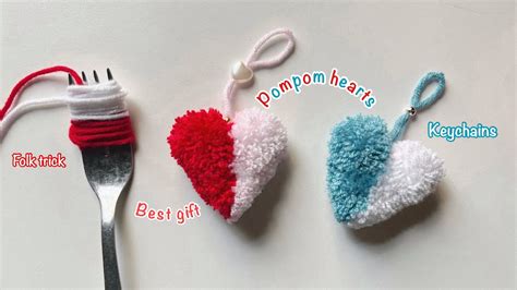 Creat A Pom Pom Heart Making With Fork Diy Yarn Heart Trick Quickly