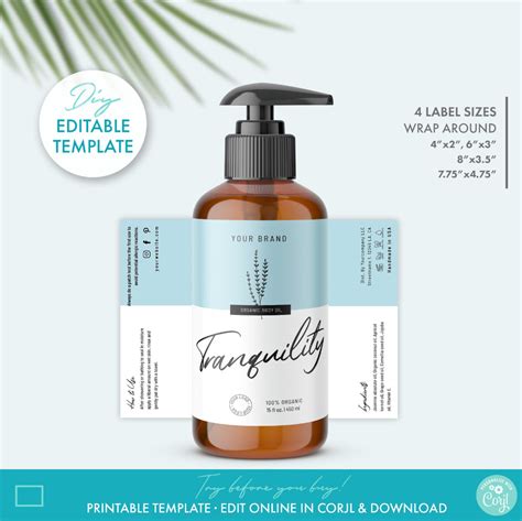 Editable Floral Cosmetic Bottle Label Template 4 Sizes Printable