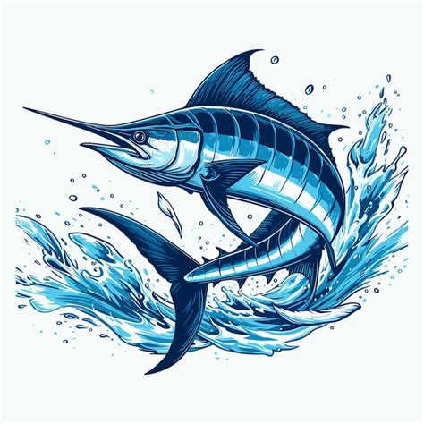 Premium Vector Blue Marlin Fish Jumping Vector White Background