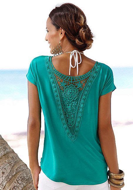 Turquoise Lace Insert Short Sleeve Top From Lascana Womens Clothing